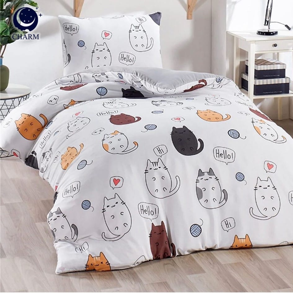 CHARM ชุดผ้าปูที่นอน + ผ้านวม 3.5 ฟุต 4 ชิ้น ลาย CHUBBY CAT คอลเลคชั่น DREAMY